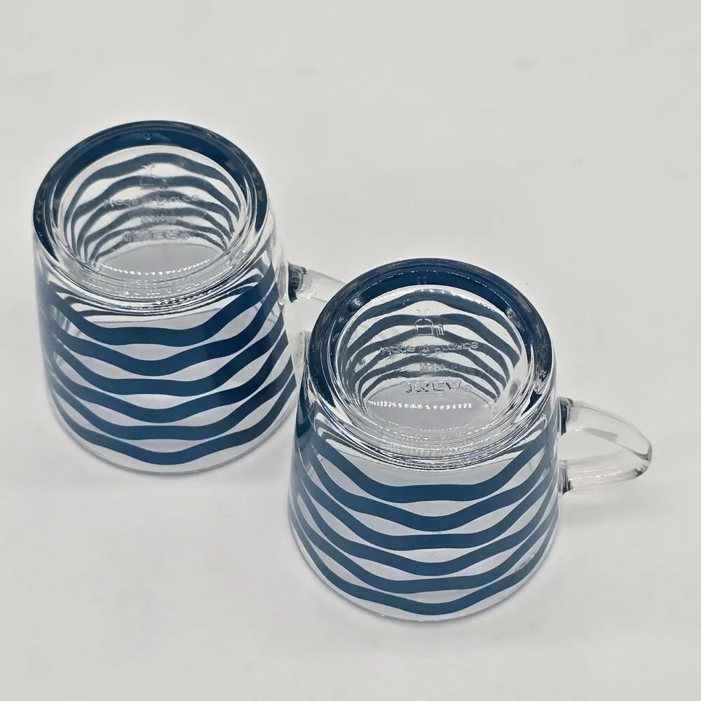 Set of 2 IKEA Glass Mugs 18314 Blue Wave Made in France